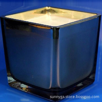 Square Glass Candle Container with Plating and Spraying Inside
